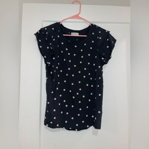 Black Polka Dot Short Sleeve Top